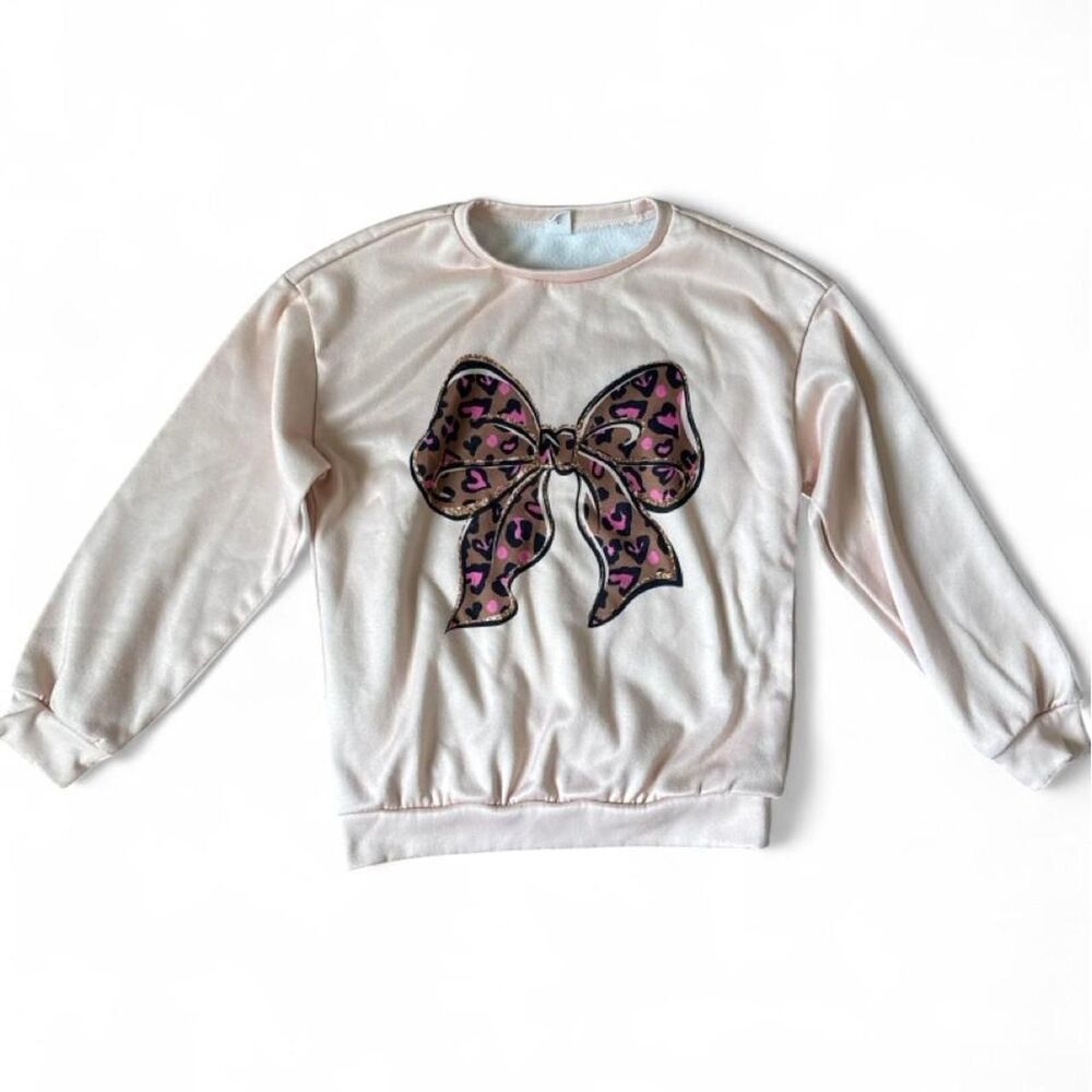 SHEIN Girls Pink Leopard Bow Sweatshirt Size 9Y
